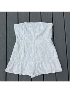 White eyelet strapless romper, Altar'd State, coquette cottagecore doll angel